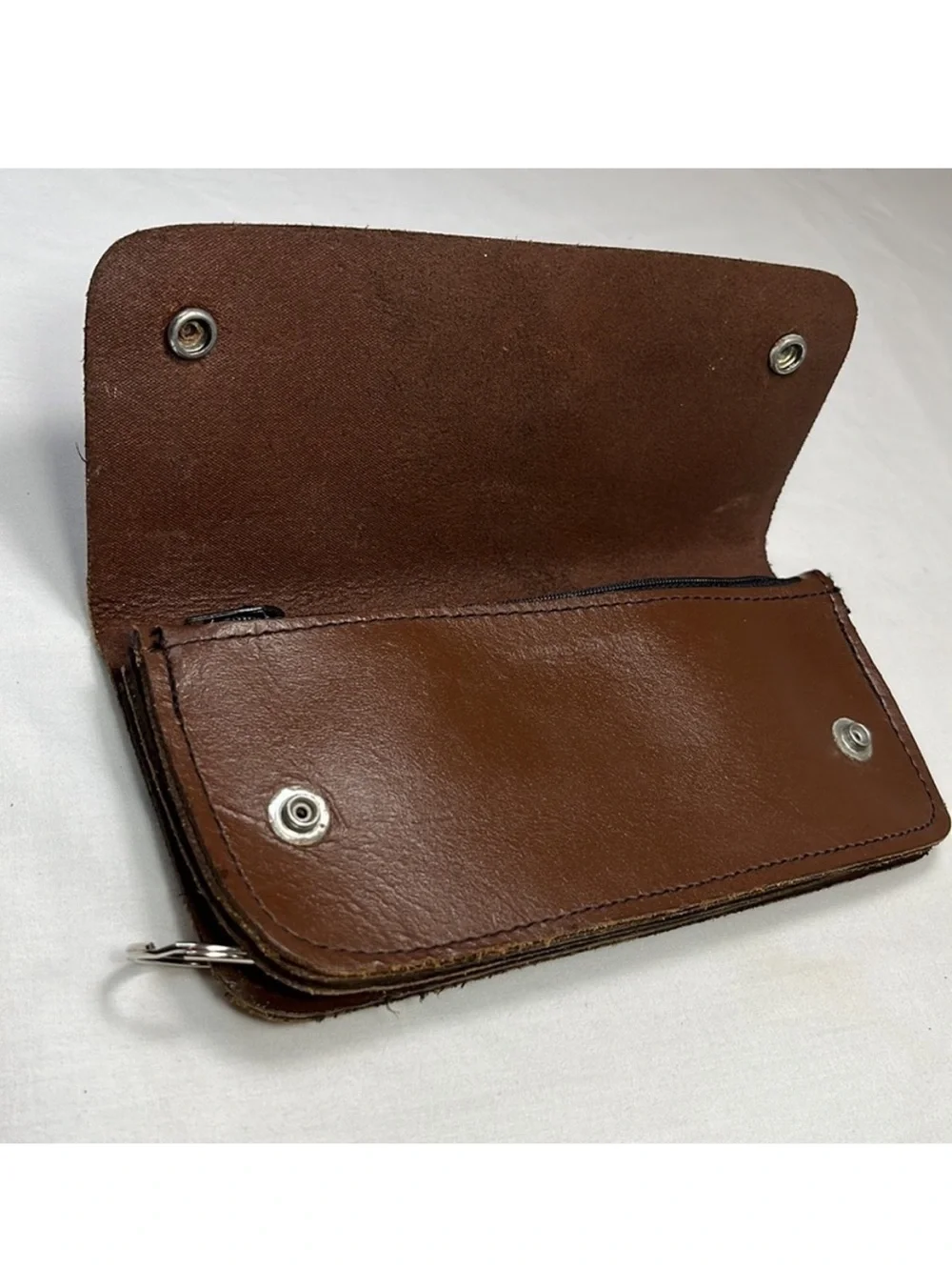 Leather Biker Wallet Brown Fold Over with Snaps